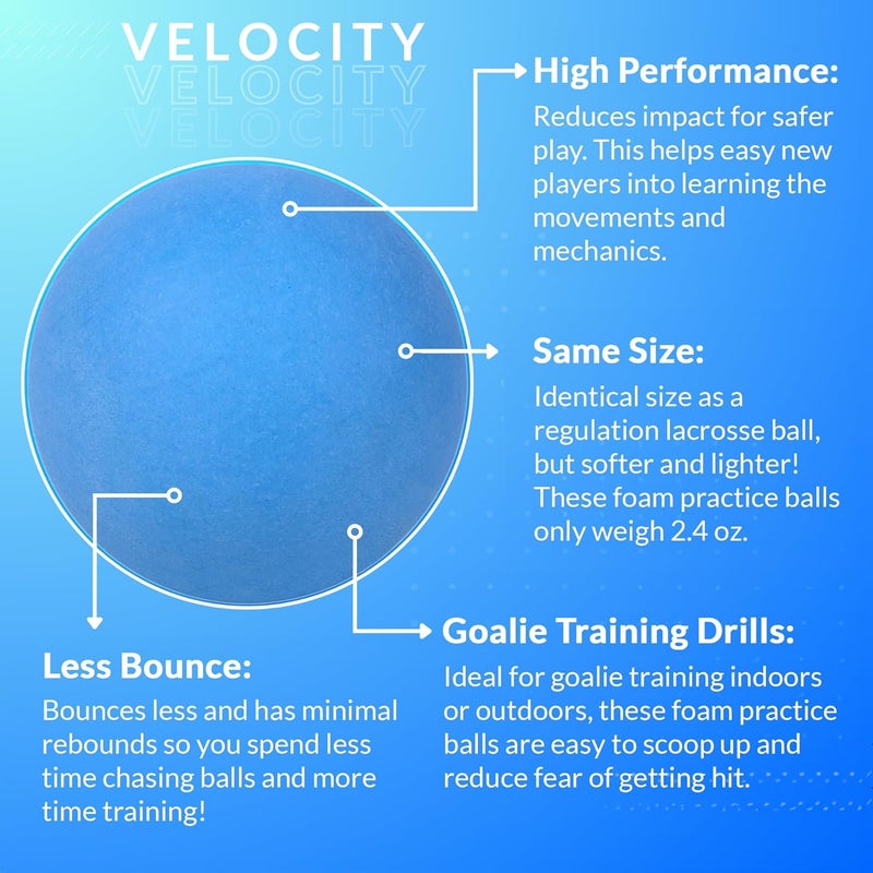 Velocity Soft Foam Lacrosse Balls, Lacrosse Soft Practice Balls for Youth, Indoor Training Lacrosse Softballs for College and High School, Same Size as Regulation - Image 3